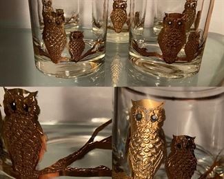 Set 6 Vintage 60’s Culver Owl Lowball Bar Glasses 