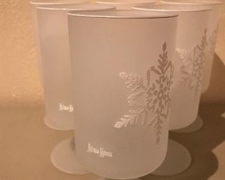 Vintage Set of 6 Neiman Marcus White Frosted Snowflake Stemmed Glasses