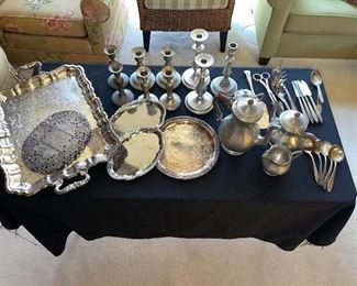 Silver serving set and candle holders