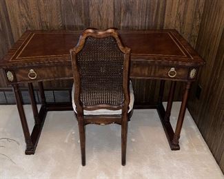 Leather inlay topped curve-front writing desk and chair 