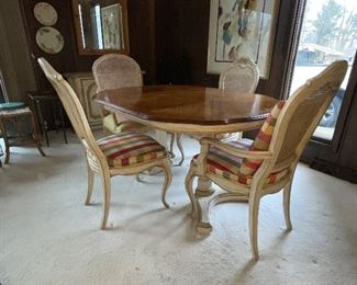 Country French table with 2 leaves, 4 chairs
Matching server with sliding expansion top
