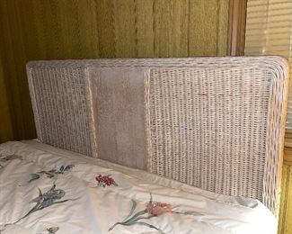 Whitewashed wicker and wood queen headboard
Many linens available