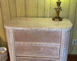 Whitewashed 3 drawer chest- wicker and wood