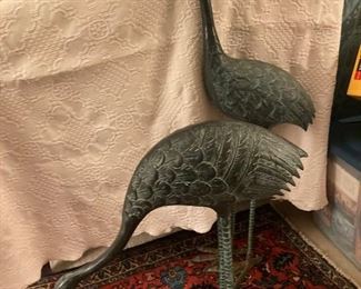 Pair Bronze Cranes