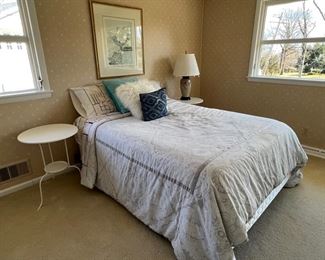 40. Pair of White Metal Accent Tables (20" x 26")
41. Asian Floral Lamp
42. Full Bed 
43. Signed Still Life Print (29" x 33")