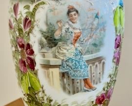 39. Pair of Hand Painted Porcelain Lamps w/ Pastoral Scene on Metal Base (33")