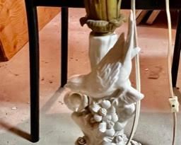 81. White Bird Porcelain Lamp w/ Brass Accents