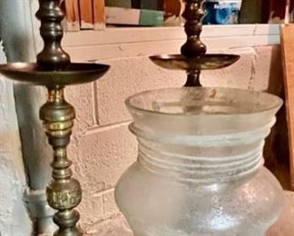 82. Pair of Tall Brass Candlesticks                                                    83. Frosted Vase