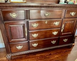 14. Kincaid Furniture 8 Drawer 2 Door Dresser (64" x 19" x 42") w/ Beveled Mirror (53" x 38")