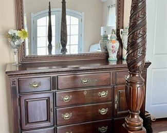 14. Kincaid Furniture 8 Drawer 2 Door Dresser (64" x 19" x 42") w/ Beveled Mirror (53" x 38")