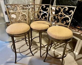 26. Set of 3 Swivel Metal Bar Stools (18" x 45" x seat ht 31")