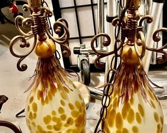30. Pair of Pendant Lights w/ Frosted Teardrop Globes (7" x 20")