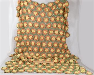 036 Throw Blanket Crochet Sunflower Vintage Yarn