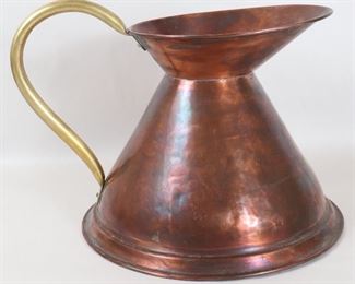 066 Large Hand Hammered Copper Water Pitcher With Brass Handle