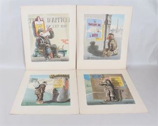 087 Lot Of 4 Andre Marie DArcy Clochards De Paris  Tramps Of Paris  Reproductions By Court Square Press