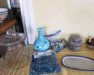 Fenton art glass “Hanging Hearts”, marbles, more