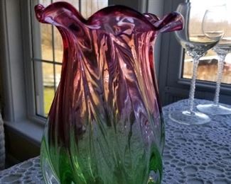 Art glass watermelon swirl vase