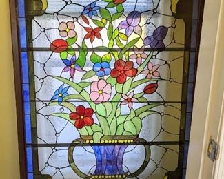 Fabulous “Tiffany” stained glass panel in monumental size - 73” x 44” . Great door insert or glass art stand alone. Beyond gorgeous!