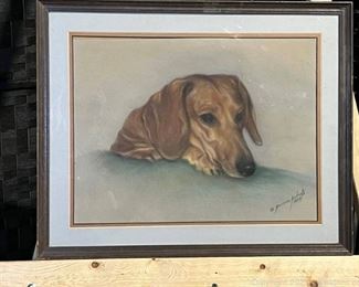 Dachshund Framed and Mated Art Work by Bennie Roberts