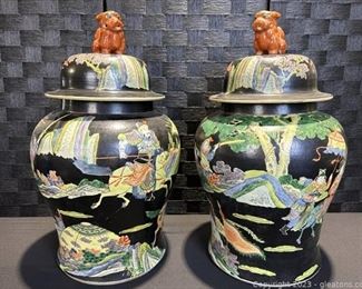 Pair of Japanese Imari Lidded Ginger Jars