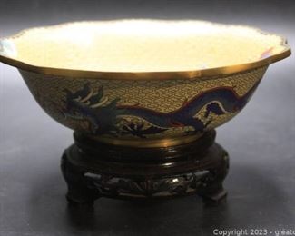 Vintage Chinese Cloisonne Dragon Bowl