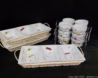 3 Sets of Ceramic Divided Dishes and 3 Sets of 4 Ceramic Small Condiment Bowls Party