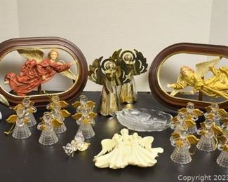 Acrylic Angel Ornaments Silver Tone Candle Holders Vanhygan and Smythe Frame Holders with Angel Figurines