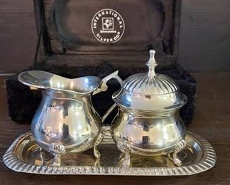 International Silver Co Handmade Silverplated Cream and Sugar Set in Case