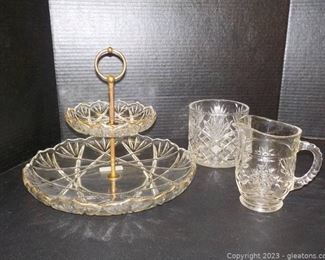 Mikasa 2 Tier Tidbit Server Lead Crystal Biscuit Jar and Creamer