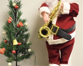 Santa Playing Saxophone Moving Figure Plug in Tree Lights Up