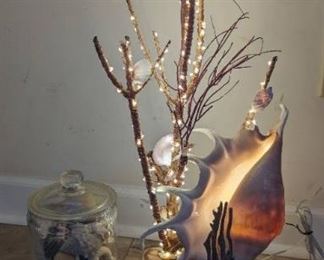 Very Unique Shell Lamp and Small Jar of Extra Shells