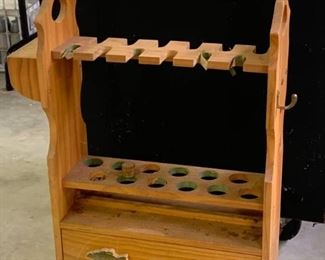 Wooden Fishing Pole Holder on Wheels