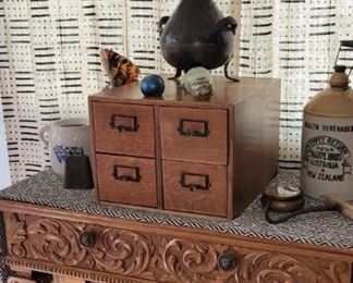 Desk SOLD, Lamp SOLD, Card Catalog SOLD, Jug SOLD