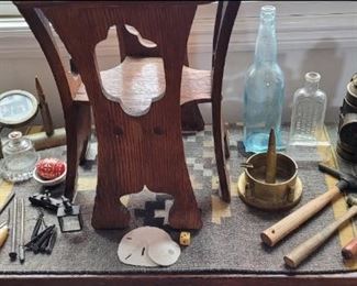 Jewelry tools, old lantern, WWI trench art