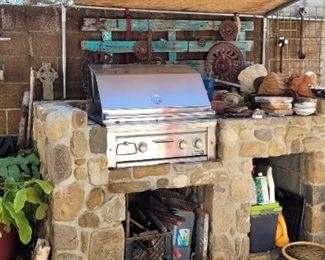 Gas-fire BBQ grill, cool rustic gears and cooler
