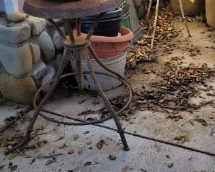 Unusual metal chair, old cast iron post, vintage plant stand SOLD