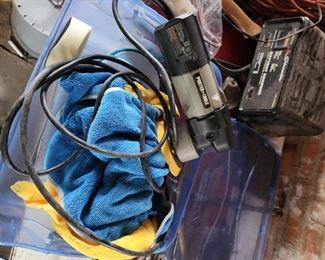 Porter Cable buffer with lots of pads. 
Battery charger