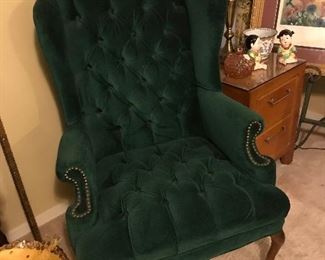 Beautiful Deep green wing back chair.