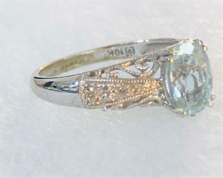 10K Blue Topaz and Diamond ring 