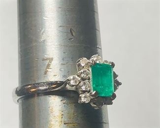 14K Gold 1/2 Ct Emerald and 1/2 carat Diamond ring 
