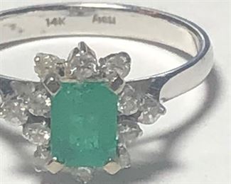 14K Gold 1/2 Ct Emerald and 1/2 carat Diamond ring 
