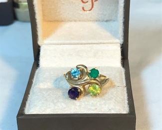 14K Gold multi gemstone ring 