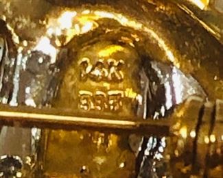 14K Gold Opal and Diamond Fish Shaped 
Pin Also a pendant 