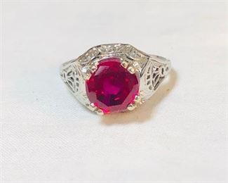 Antique 14K Filagree ruby ring 
