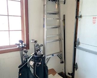 Paint ladder. Golf clubs