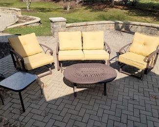 Winston patio furniture with Sunbrella cushions. Two rockers, and loveseat glider.