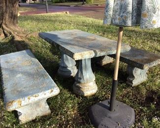 Cement picnic table & benches