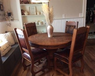 Wood Table, Chairs Cowhide/Leather