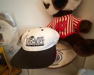 Uecker signed apparel and Bucky Badger