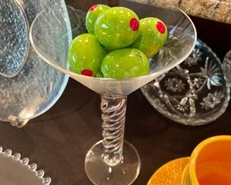 Martini glass with glass olives decorative accessory